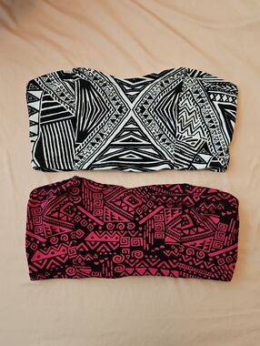 Decree Women's Bandeau Tops - Black & White and Black & Pink Tribal Print